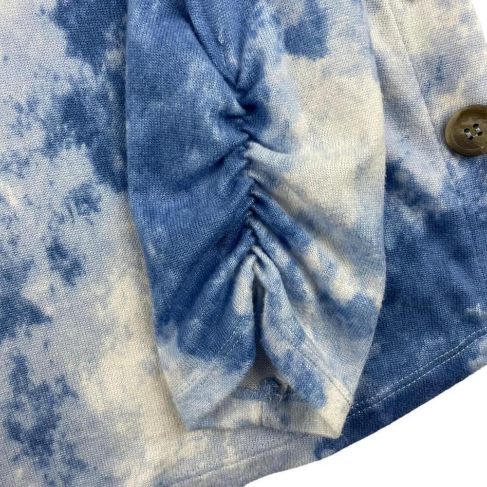 My Style Sweatshirt Womens Large Blue White Tie Dye Ruched Long Sleeve V Neck - Picture 6 of 11